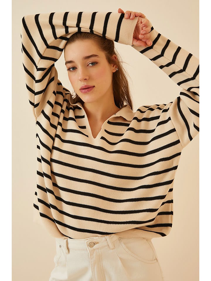 Happiness Istanbul Sweter w kolorze beżowo-czarnym rozmiar: onesize