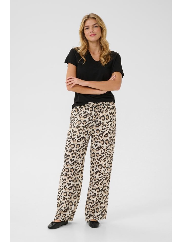 Kaffe Lniane spodnie w kolorze beżowym rozmiar: L/XL