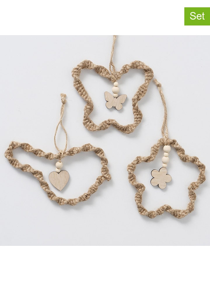 Boltze Zawieszki dekoracyjne (3 szt.) "Juto" w kolorze beżowym - 18 x 12 cm rozmiar: onesize