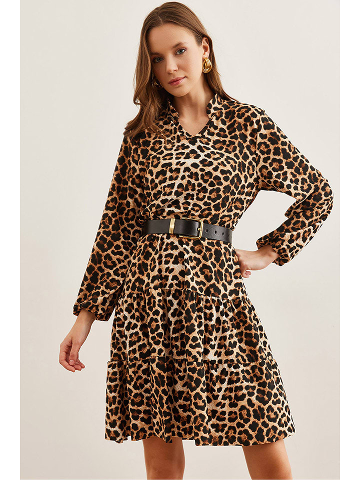 Olalook Sukienka w kolorze jasnobrązowo-czarnym rozmiar: M