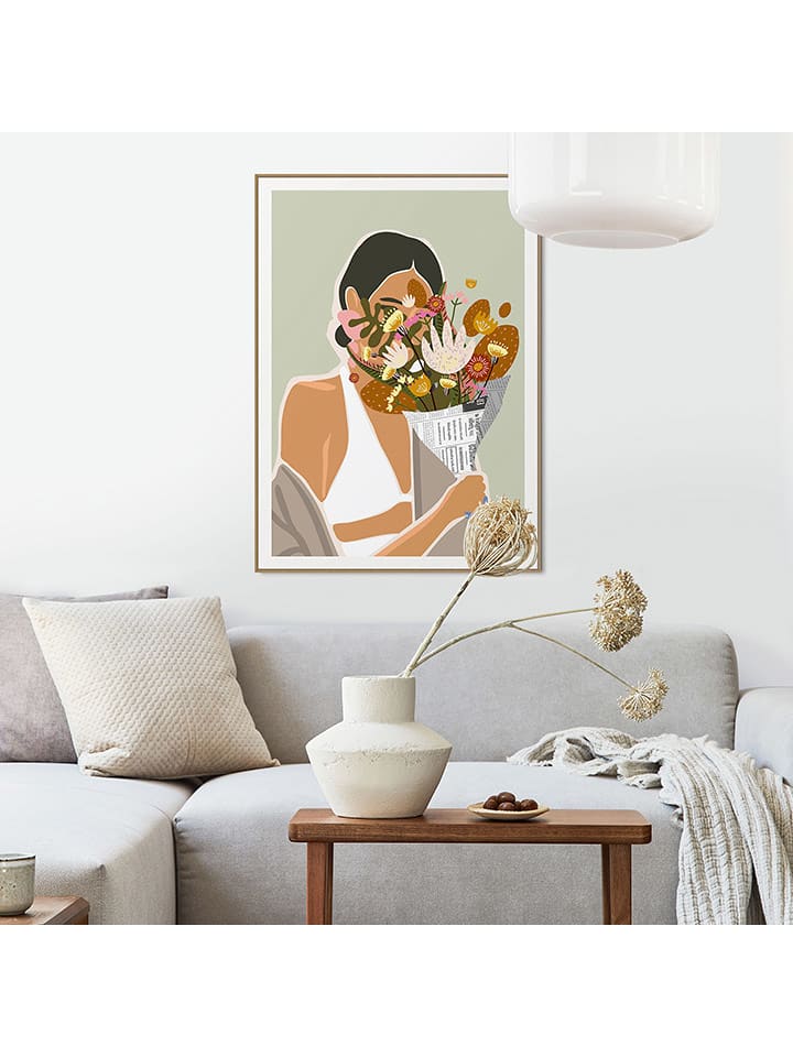 Orangewallz Druk artystyczny "Flower Gift" w ramce rozmiar: 50x70 cm