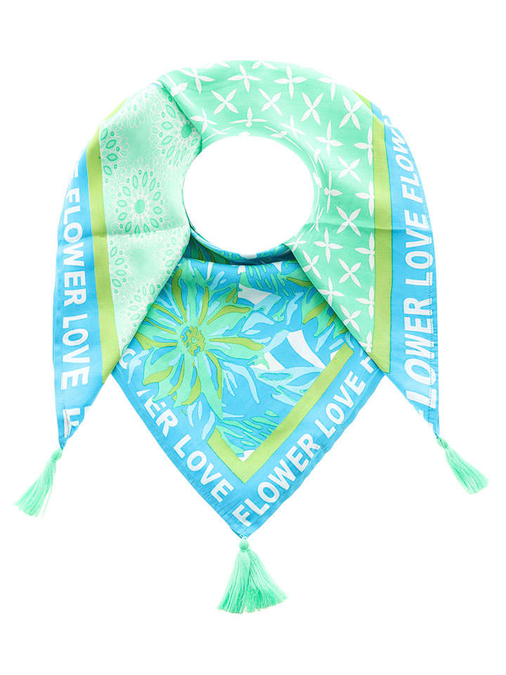 Zwillingsherz Chusta "Flower Love" w kolorze niebiesko-zielonym - 130 x 130 cm rozmiar: onesize