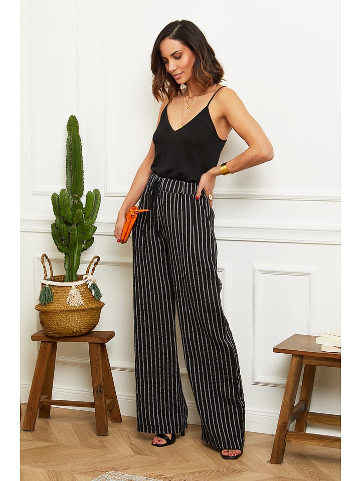 Le Monde du Lin Lniane spodnie w kolorze czarno-białym rozmiar: 34/36