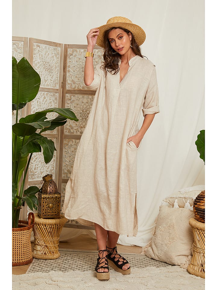 Lin Passion Lniana sukienka w kolorze beżowym rozmiar: 34/36