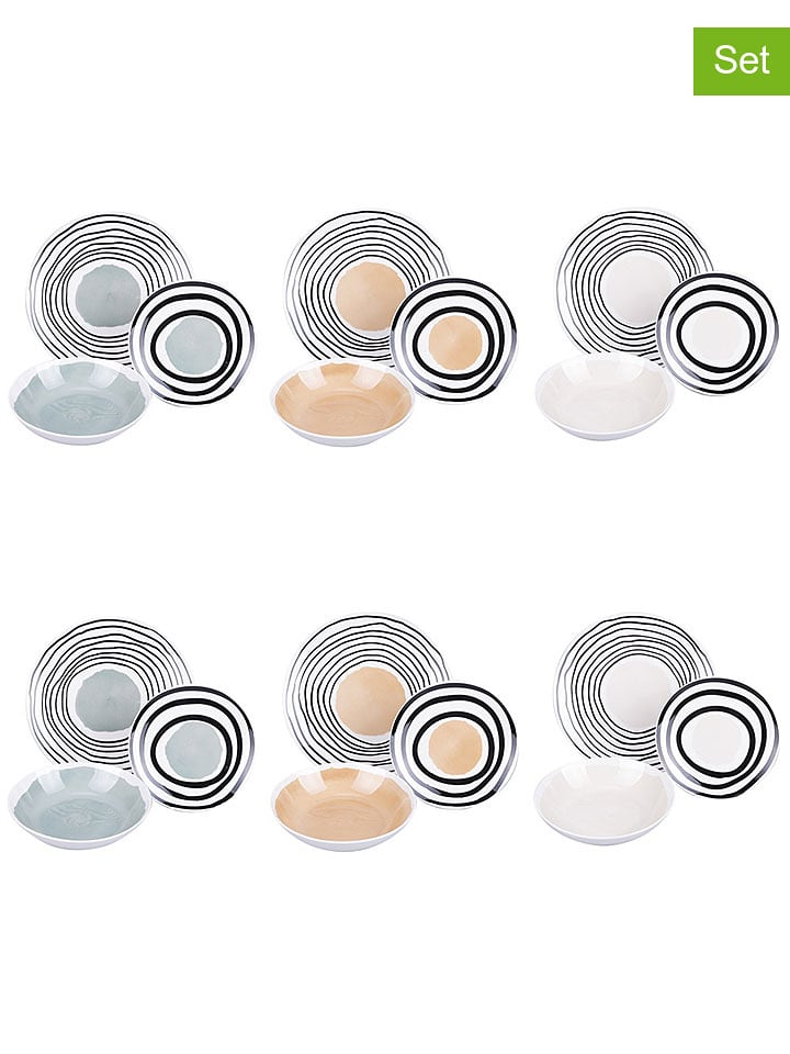 Villa d´Este 18-częściowy zestaw talerzy "Two Colors" w kolorze biało-czarno-beżowym rozmiar: onesize