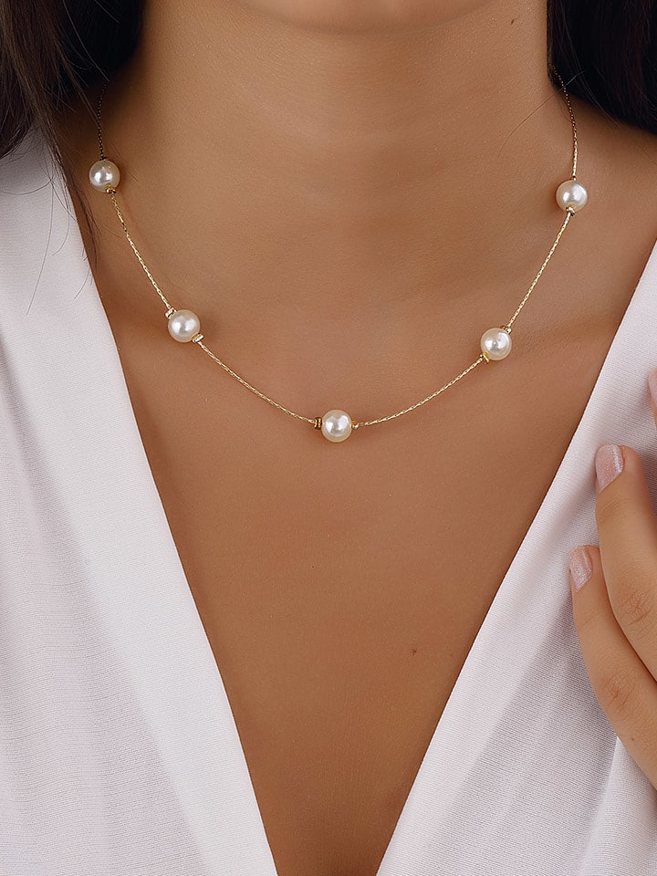 Nakkash Pozłacany naszyjnik z perłami syntetycznymi - dł. 42 cm rozmiar: onesize