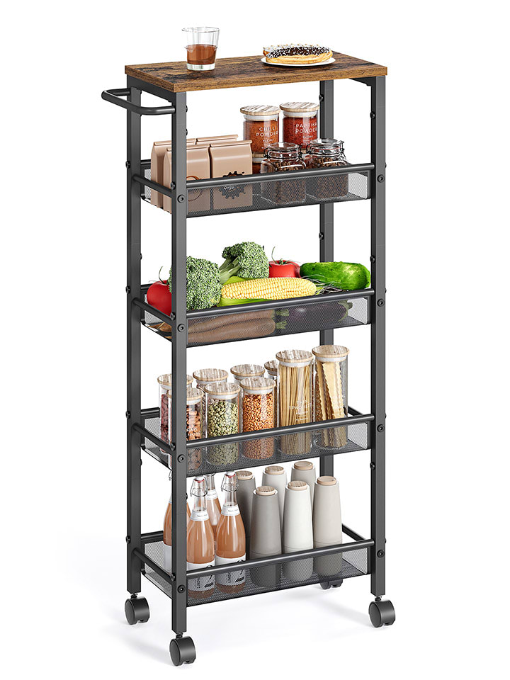 SONGMICS Regał w kolorze jasnobrązowym na kółkach - 45,5 x 99 x 22 cm rozmiar: onesize