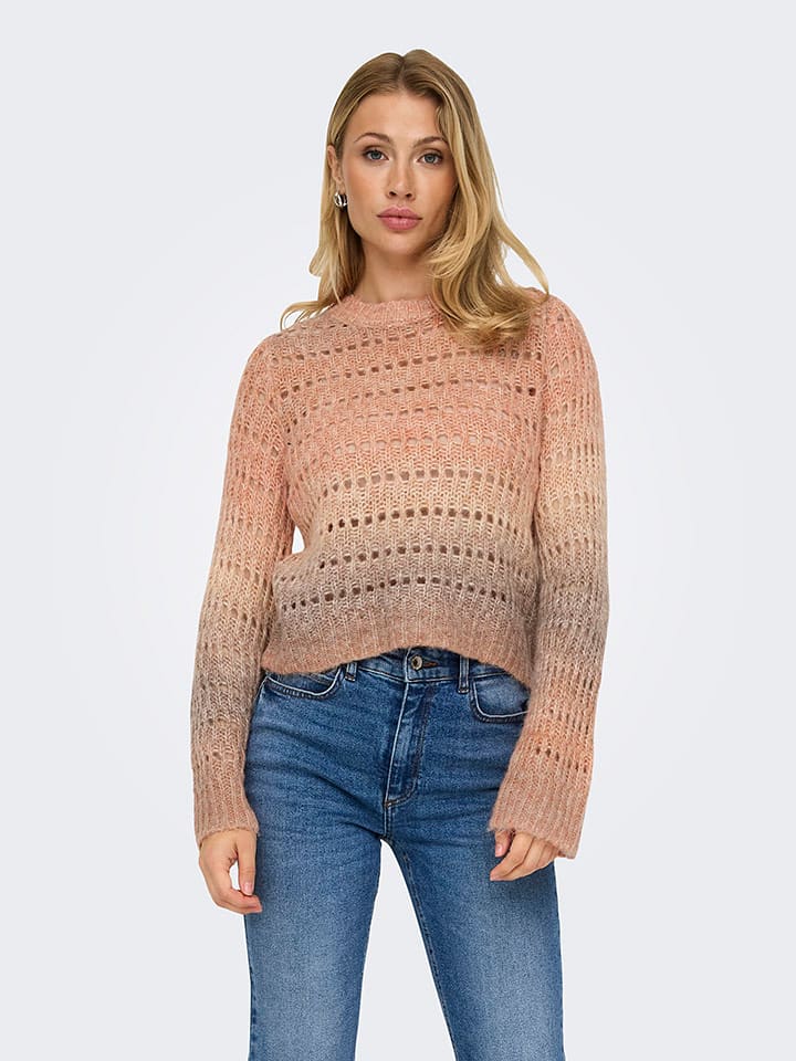 ONLY Sweter w kolorze jasnobrązowo-jasnoróżowym rozmiar: L