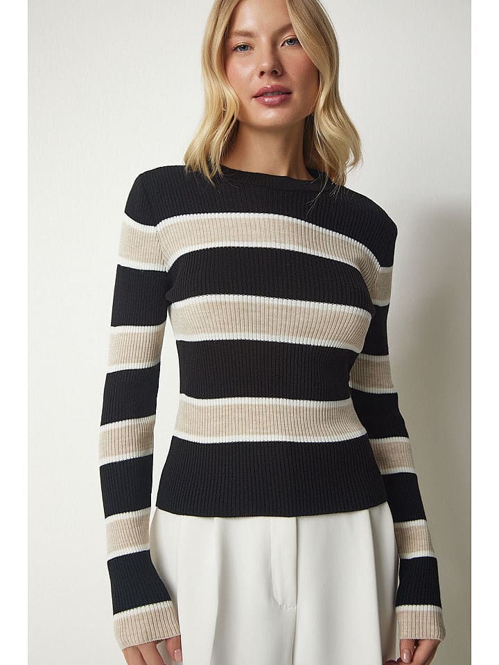 Happiness Istanbul Sweter w kolorze czarno-beżowym rozmiar: S/M