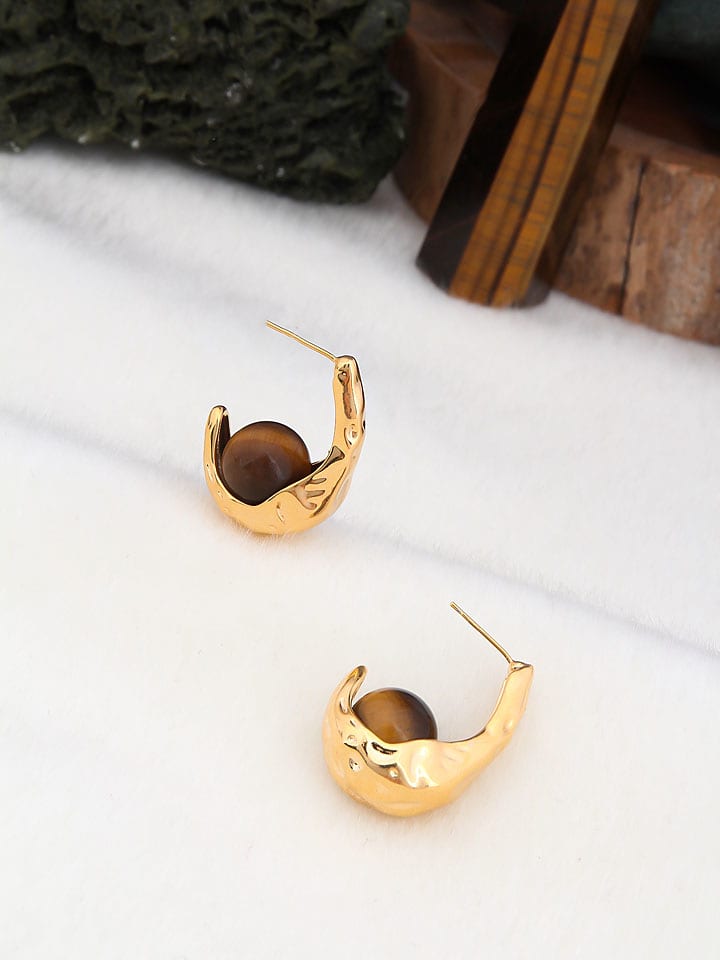 Pierres de Jade Pozłacane kolczyki-wkrętki z tygrysim okiem rozmiar: onesize