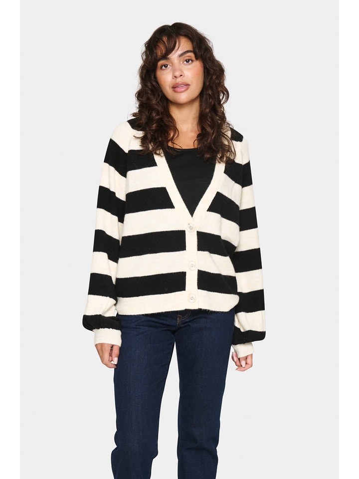SAINT TROPEZ Kardigan "Garbie" w kolorze kremowo-czarnym rozmiar: M