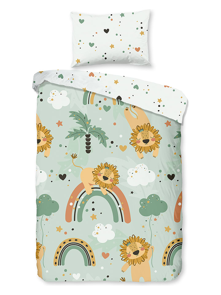 Good Morning Komplet pościeli "Lions" w kolorze zielonym ze wzorem rozmiar: 140x220 cm
