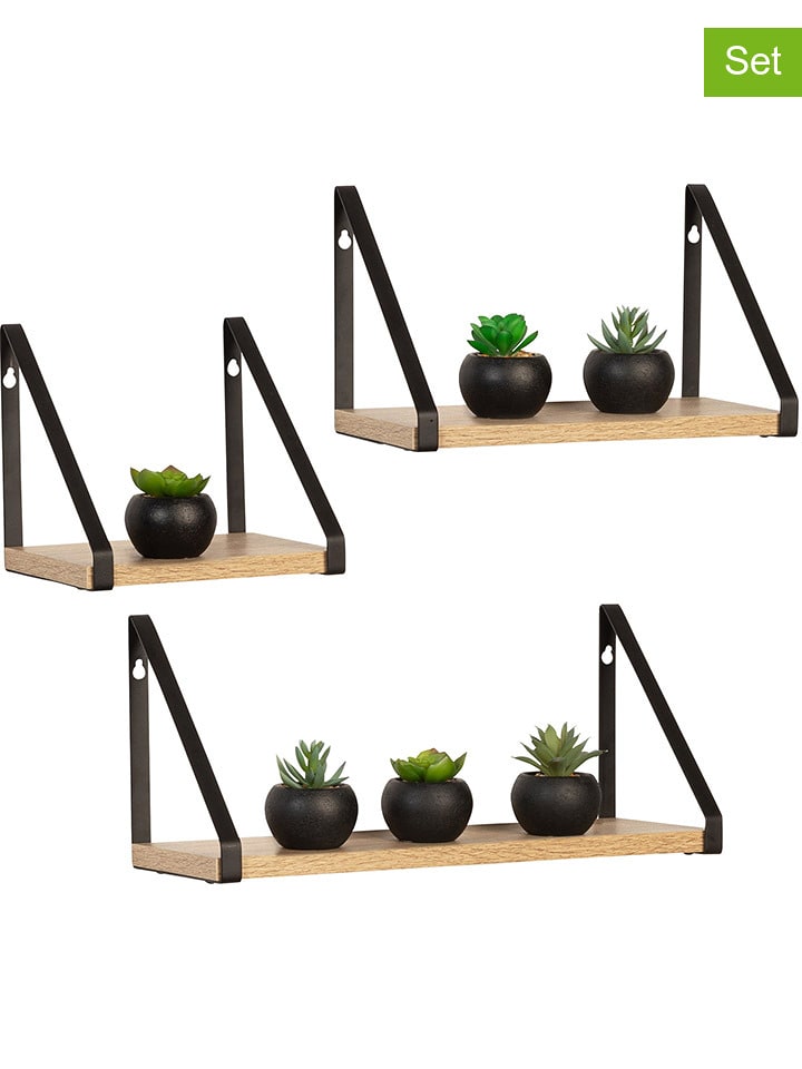 IDOMYA Essentials Regały ścienne (3 szt.) "Memphis" w kolorze jasnobrązowo-czarnym rozmiar: onesize