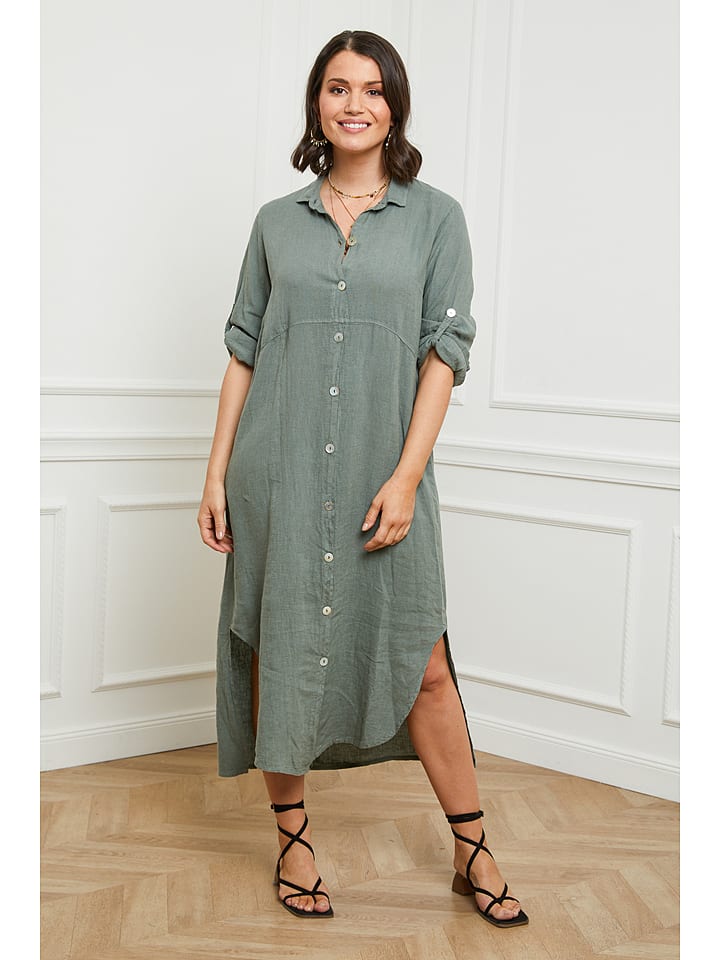 Curvy Lady Lniana sukienka w kolorze khaki rozmiar: 44/46