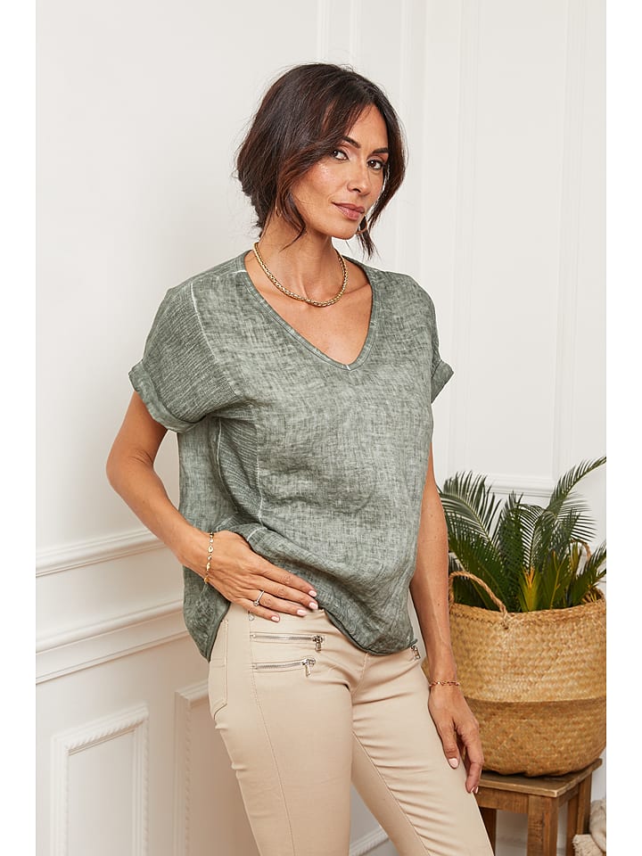 Fleur de Lin Lniana koszulka "Fabioza" w kolorze oliwkowym rozmiar: S