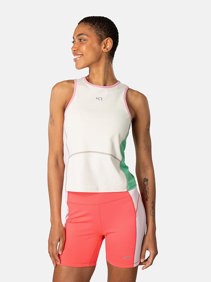 KARI TRAA Top sportowy "Linnea" w kolorze kremowo-jasnoróżowo-zielonym rozmiar: L