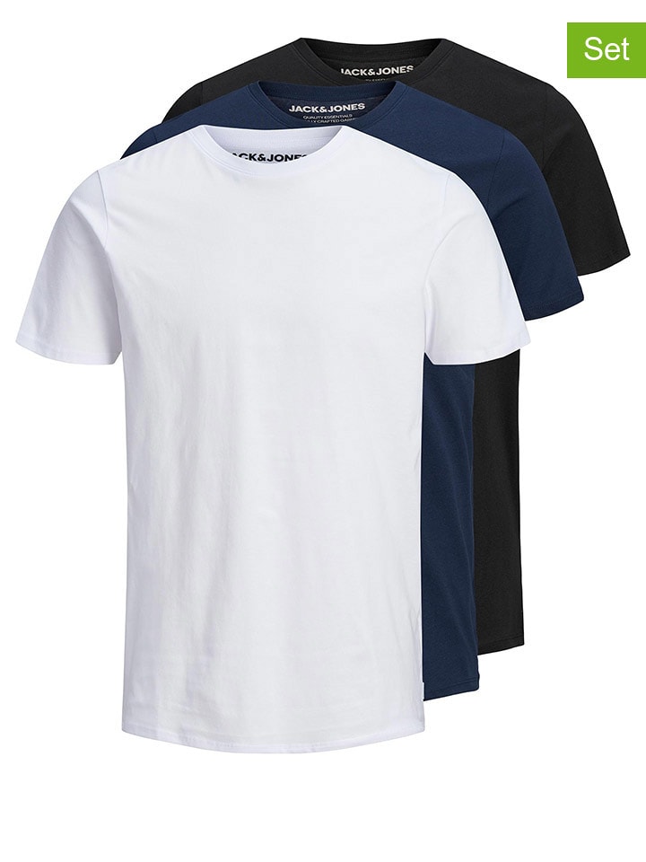 Jack & Jones Koszulki (3 szt.) w kolorze biało-czarno-granatowym rozmiar: XL