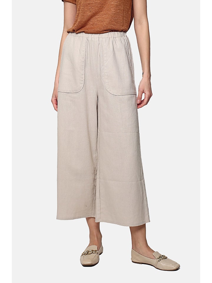 Le Jardin du Lin Lniane spodnie w kolorze kremowym rozmiar: 36