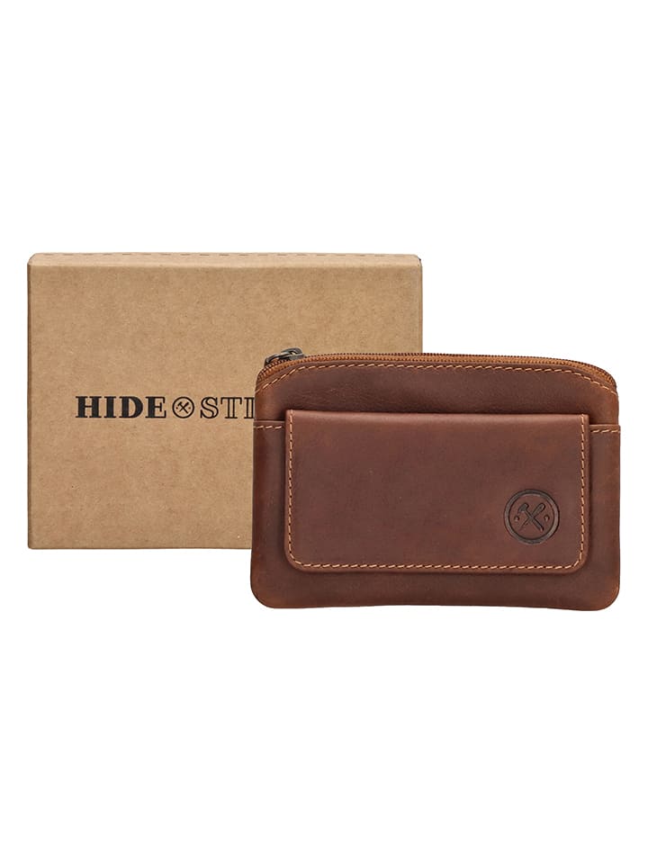 HIDE & STITCHES Skórzane etui w kolorze jasnobrązowym na klucze - 11 x 8 x 0,5 cm rozmiar: onesize