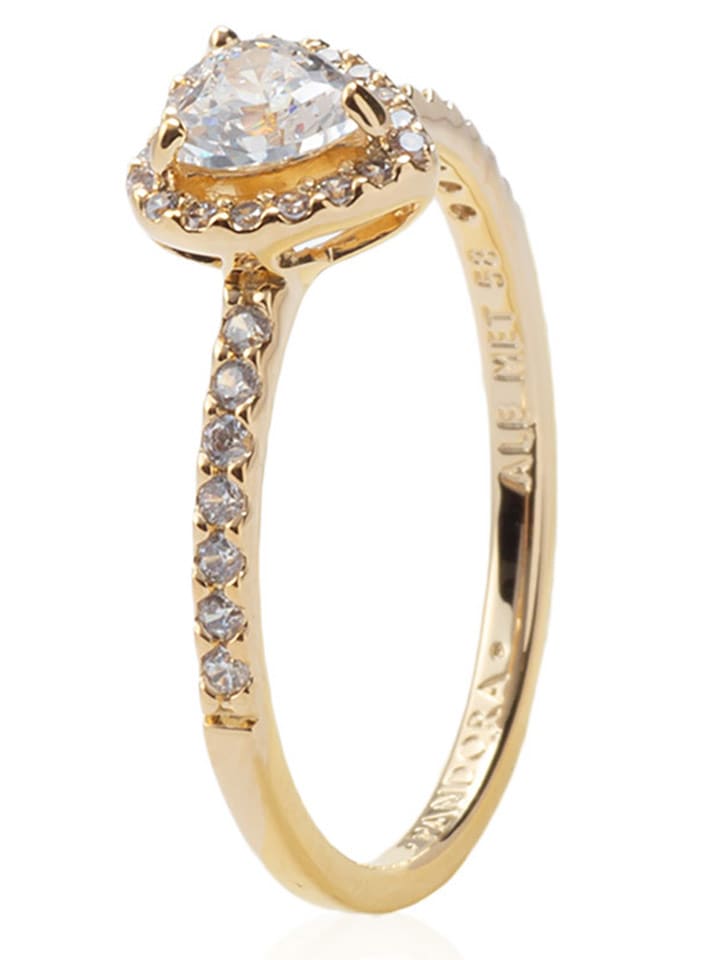 Pandora Pozłacany pierścionek z cyrkonią rozmiar: 60