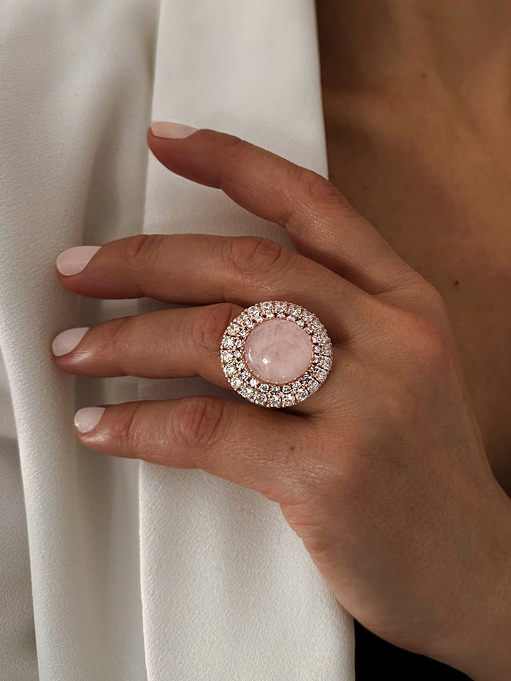 Les Petites Précieuses Pozłacany pierścionek z kamieniami szlachetnymi rozmiar: 56