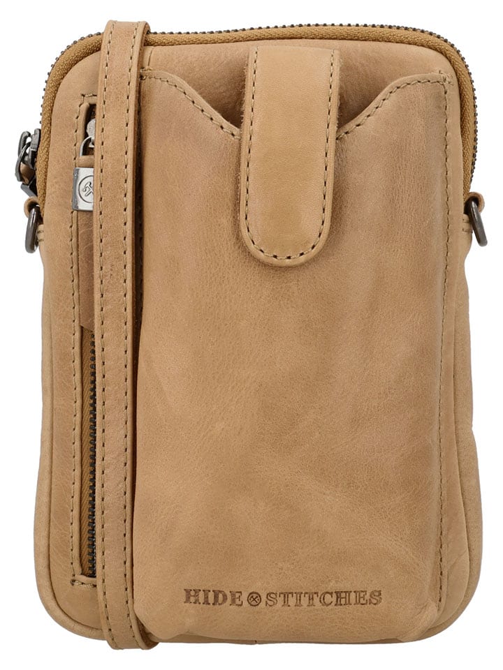 HIDE & STITCHES Skórzana torebka "Porto" w kolorze jasnobrązowym na telefon - 13 x 19 x 2 cm rozmiar: onesize