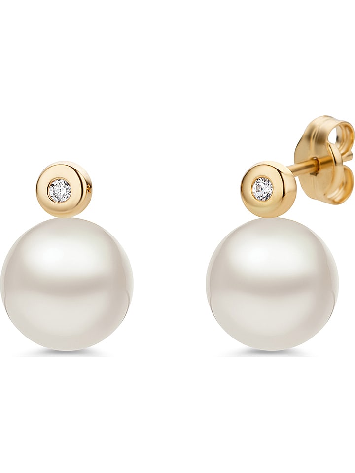 Revoni Złote kolczyki-wkrętki z diamentami i perłami rozmiar: onesize