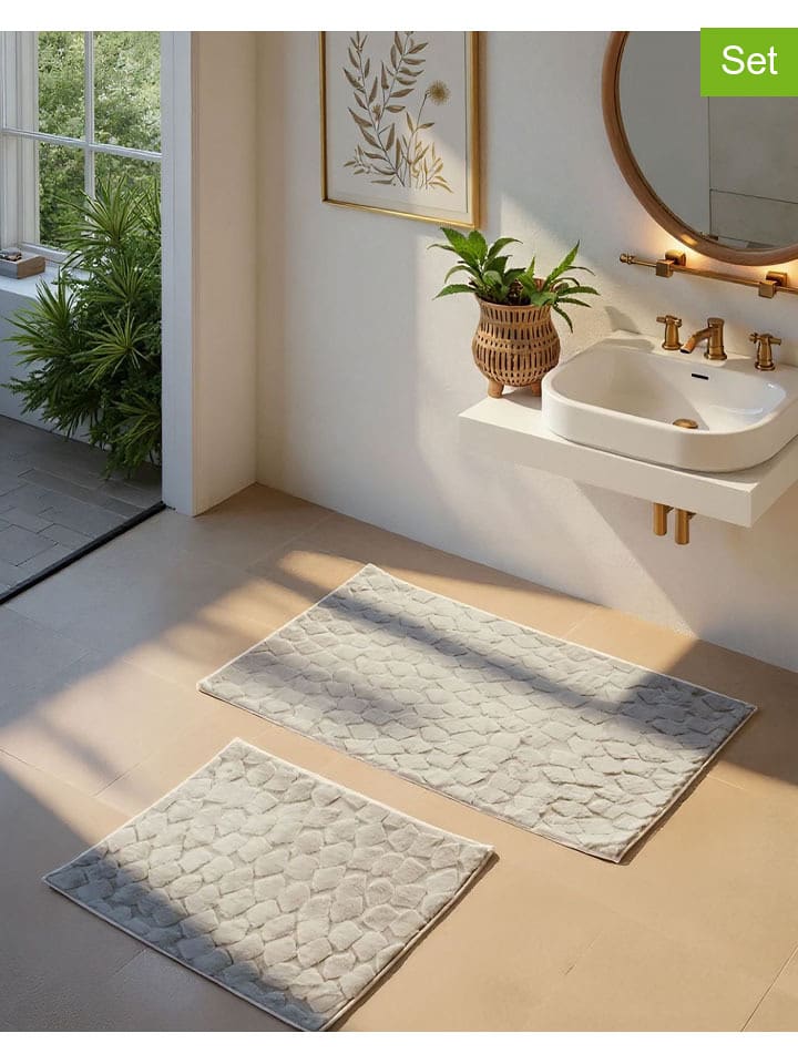 Elizabed Dywaniki łazienkowe (2 szt.) "Rabbit" w kolorze szaro-beżowym rozmiar: onesize