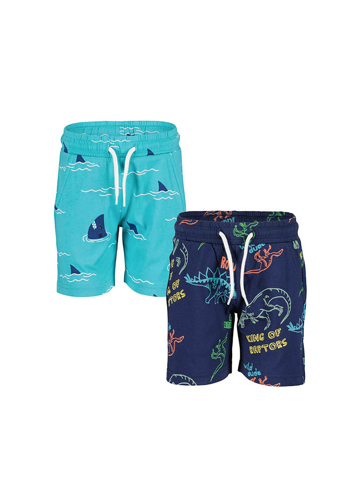 Blue Seven Szorty (2 pary) w kolorze granatowo-turkusowym ze wzorem rozmiar: 98