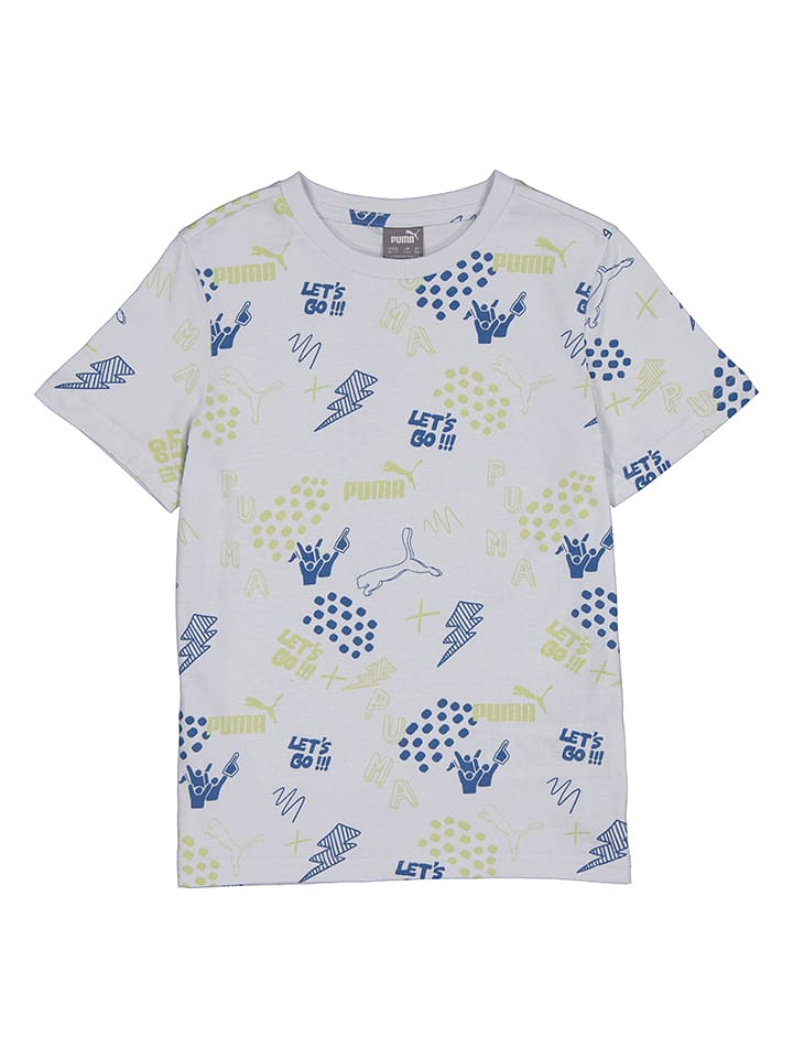 Puma Koszulka "ESS+ FC AOP" w kolorze kremowo-niebiesko-żółtym rozmiar: 98