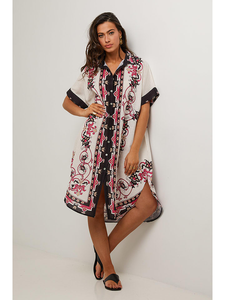 Le Monde du Lin Sukienka w kolorze kremowo-granatowo-czerwonym rozmiar: 34/36