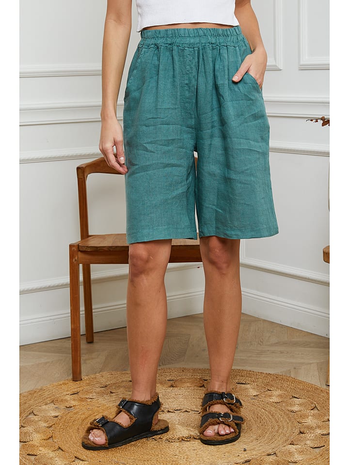 Joséfine Lniane bermudy w kolorze morskim rozmiar: M