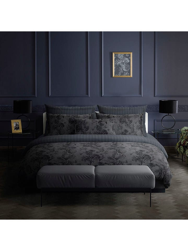 maison héritage PARIS Komplet pościeli satynowej "Jardin Botanique" w kolorze ciemnoszarym rozmiar: 240x220 cm