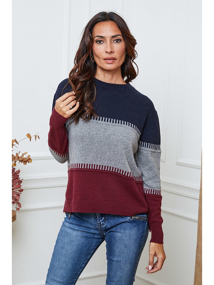 So Cachemire Sweter "Lurcia" w kolorze szaro-bordowo-granatowym rozmiar: XL