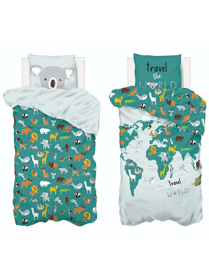 WellHome for Kids Komplet pościeli "Mapa" w kolorze zielonym rozmiar: onesize