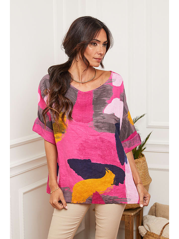 Fleur de Lin Lniana bluzka "Krik" w kolorze różowym rozmiar: L
