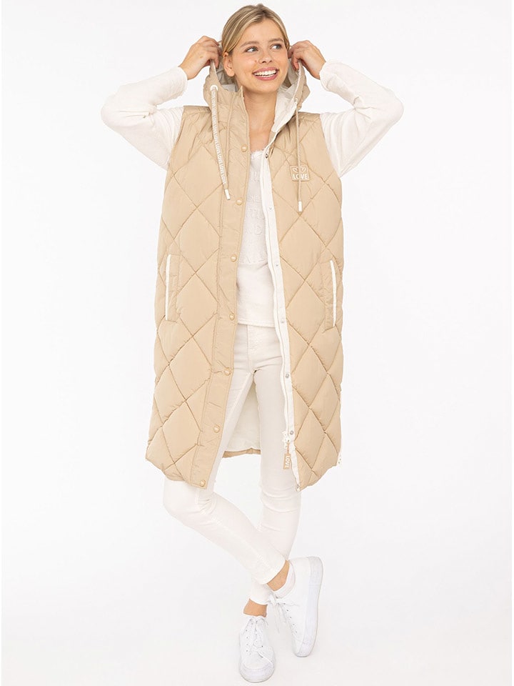 Zwillingsherz Kamizelka pikowana "Love Print" w kolorze beżowym rozmiar: M