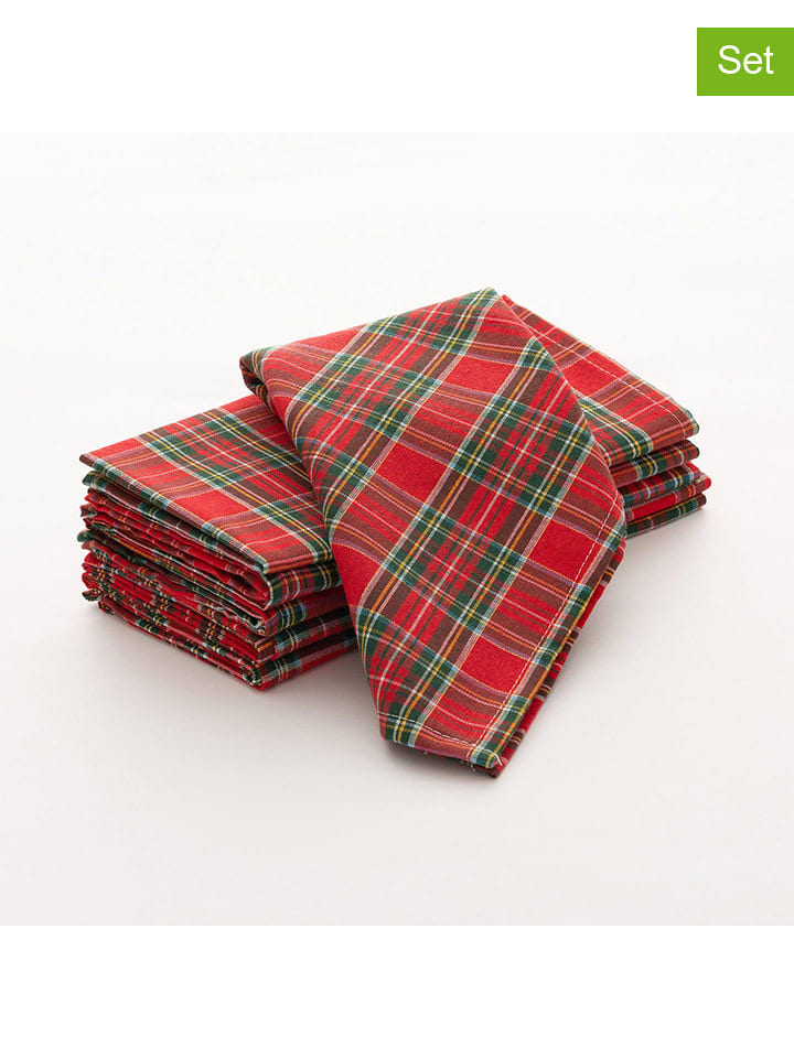GAMUSI Serwetki (6 szt.) "Check" w kolorze czerwono-zielonym - 45 x 45 cm rozmiar: onesize