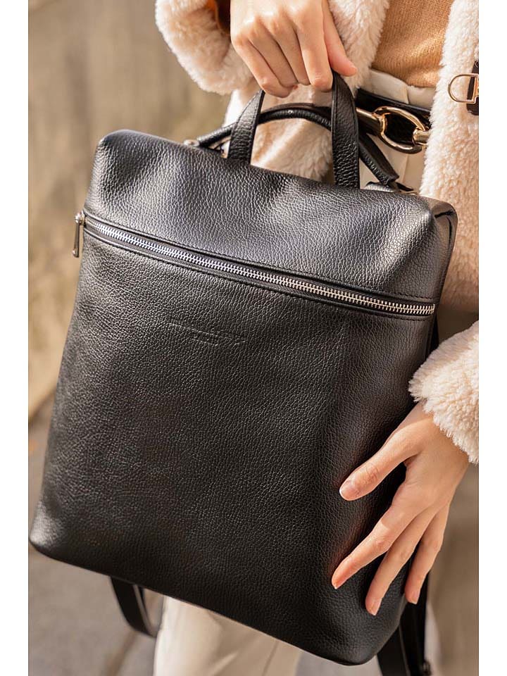 maison héritage PARIS Skórzany plecak "Livia" w kolorze czarnym - 32 x 35 x 12 cm rozmiar: onesize