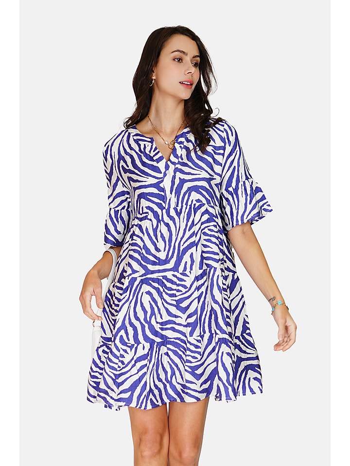 Le Jardin du Lin Sukienka w kolorze niebiesko-białym rozmiar: 42