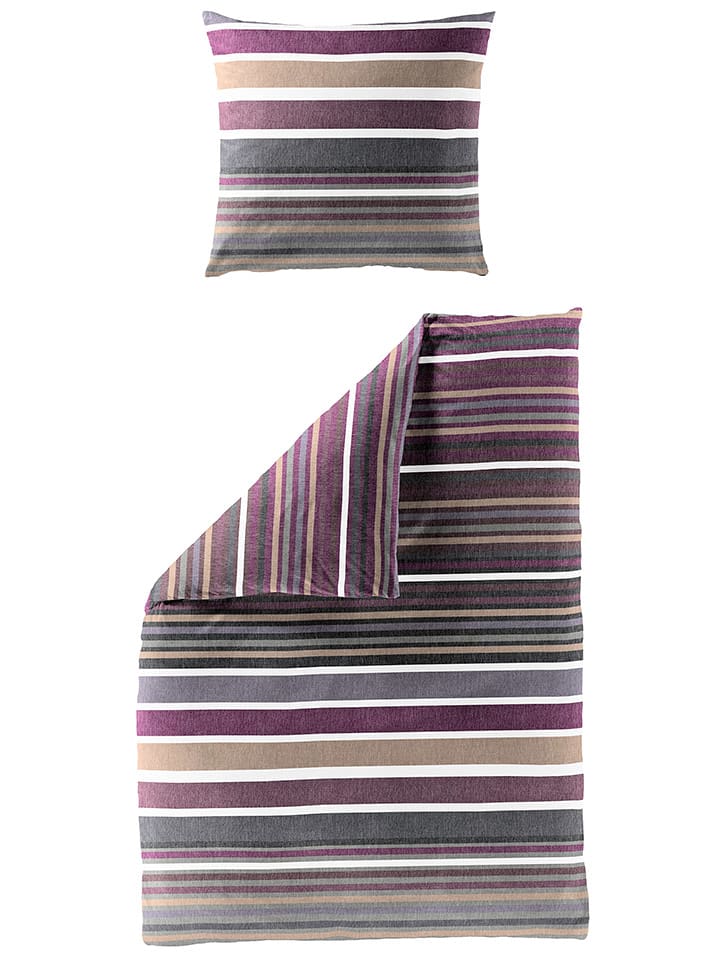 Bierbaum Komplet pościeli satynowej "Bierbaum" w kolorze beżowo-fioletowo-szarym rozmiar: 135x200 cm