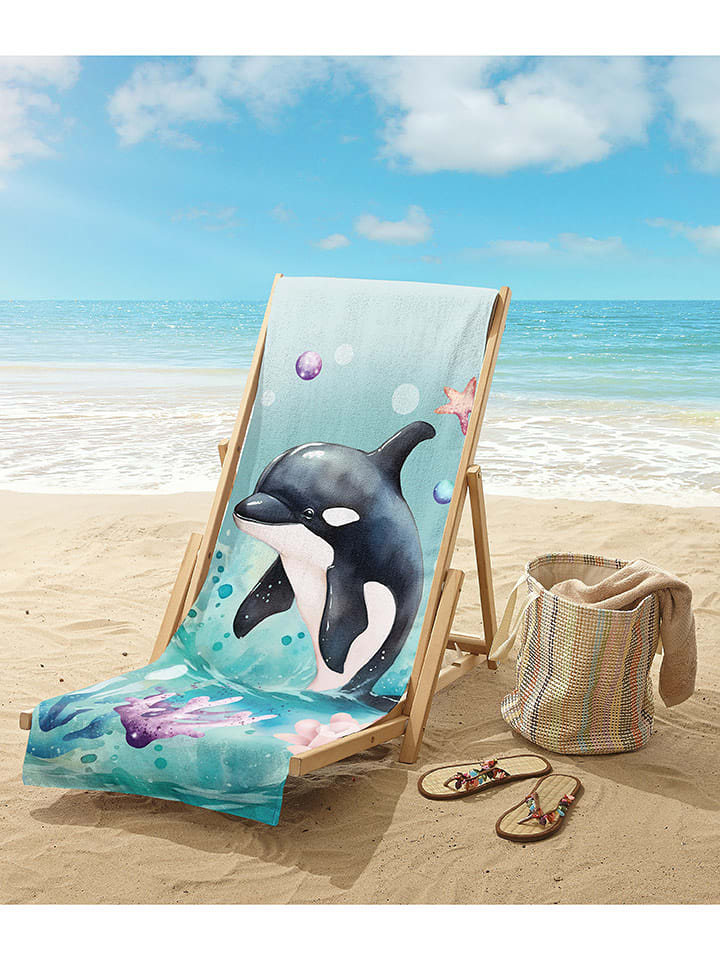 Good Morning Ręcznik plażowy "Splash" w kolorze miętowo-granatowym rozmiar: 75x150 cm