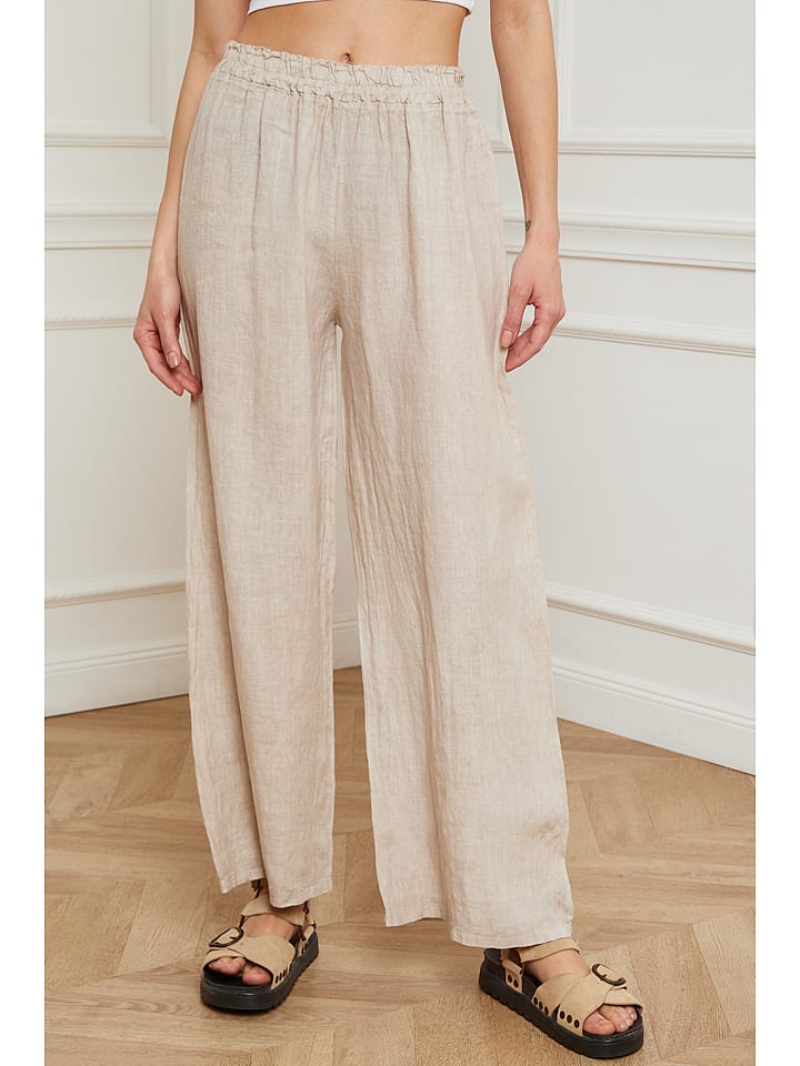 Fleur de Lin Lniane spodnie "Garibaldi" w kolorze beżowym rozmiar: XL