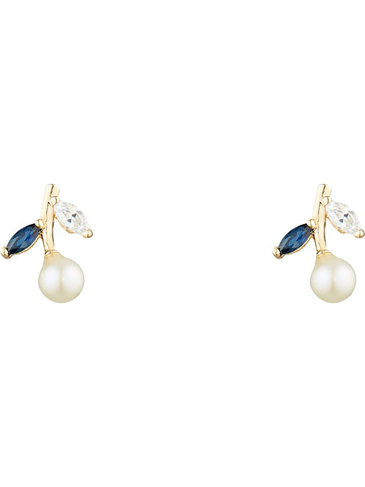 OR ÉCLAT Złote kolczyki-wkrętki "Cerise de Saphir" z cyrkoniami i szafirami rozmiar: onesize