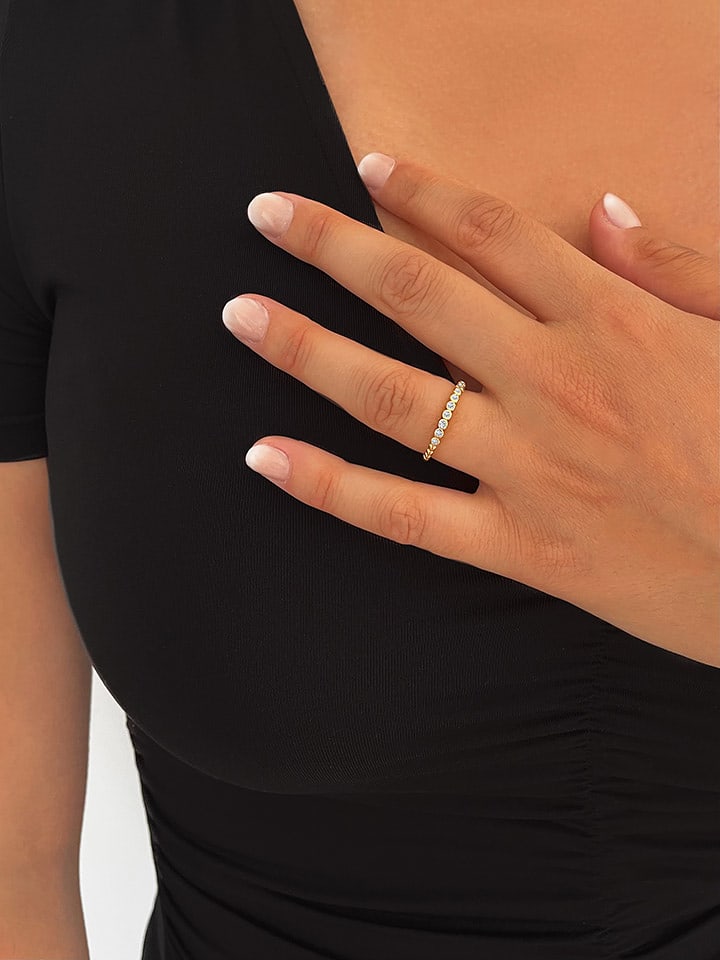 Les Petites Précieuses Pozłacany pierścionek z cyrkonią rozmiar: 52