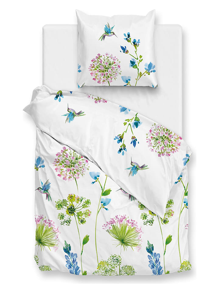 Zo!Home Komplet pościeli "Kolie" w kolorze biało-błękitnym z mako-satyny rozmiar: 140x220 cm