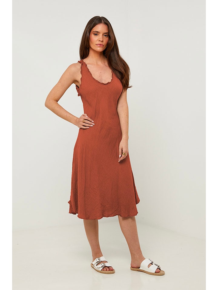 Rodier Lin Lniana sukienka w kolorze jasnobrązowym rozmiar: L/XL