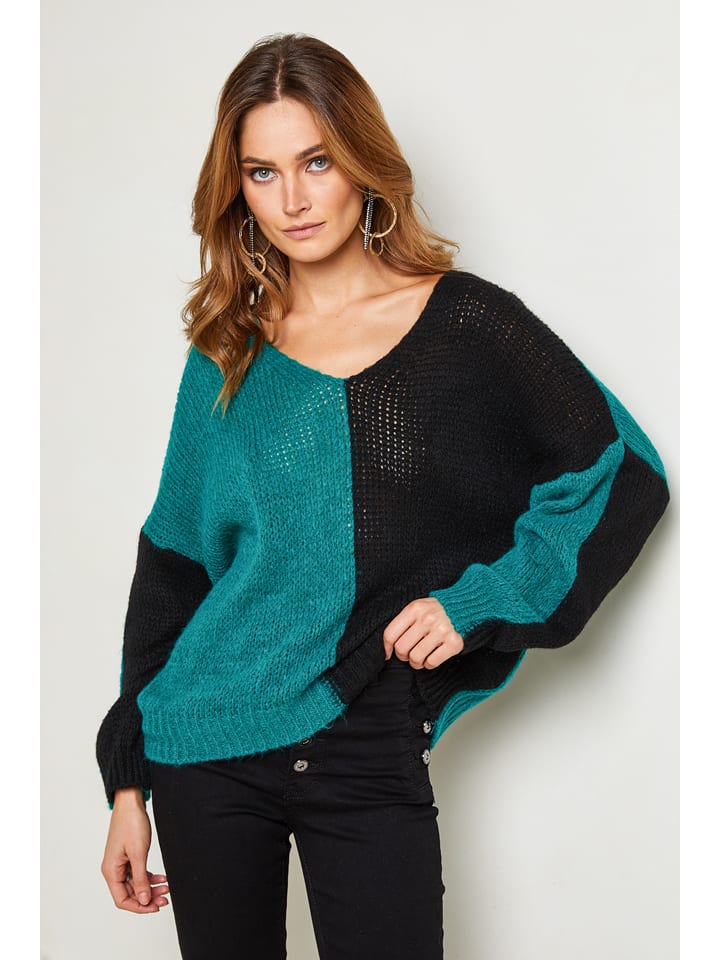 Joséfine Sweter "Josef" w kolorze turkusowo-czarnym rozmiar: XL