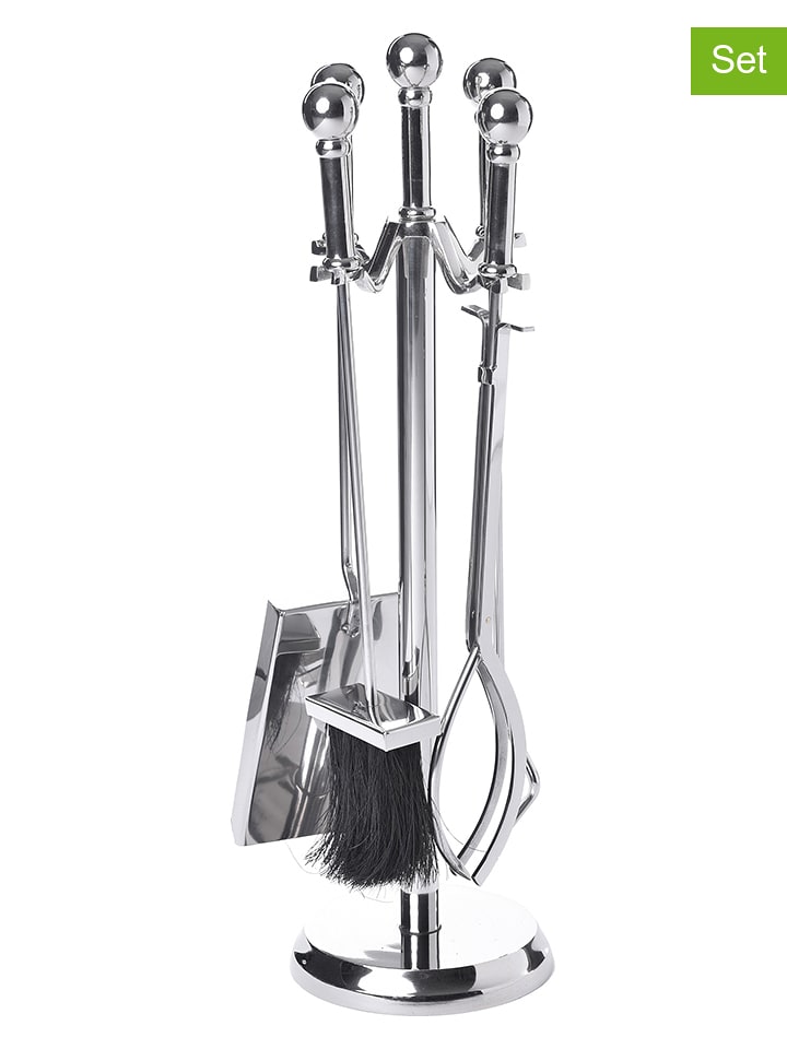 Miloo Home 5-częściowy zestaw kominkowy "Ardent" w kolorze srebrnym - wys. 60 x Ø 17 cm rozmiar: onesize