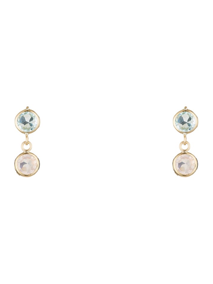OR ÉCLAT Złote kolczyki "Duo Topaze et Quartz Rose" z topazami i różowymi kwarcami rozmiar: onesize